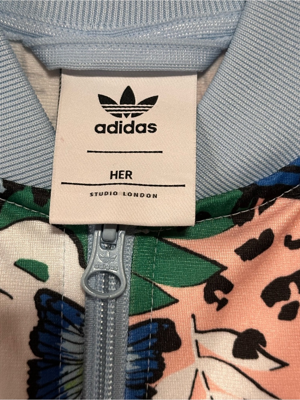 Adidas Pink Floral & Butterfly Track Jacket with Blue Trim - Picture 4 of 5